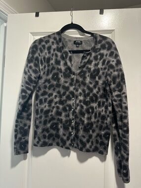 Apt. 9 Black and Gray Leopard Print Button-Front Cardigan